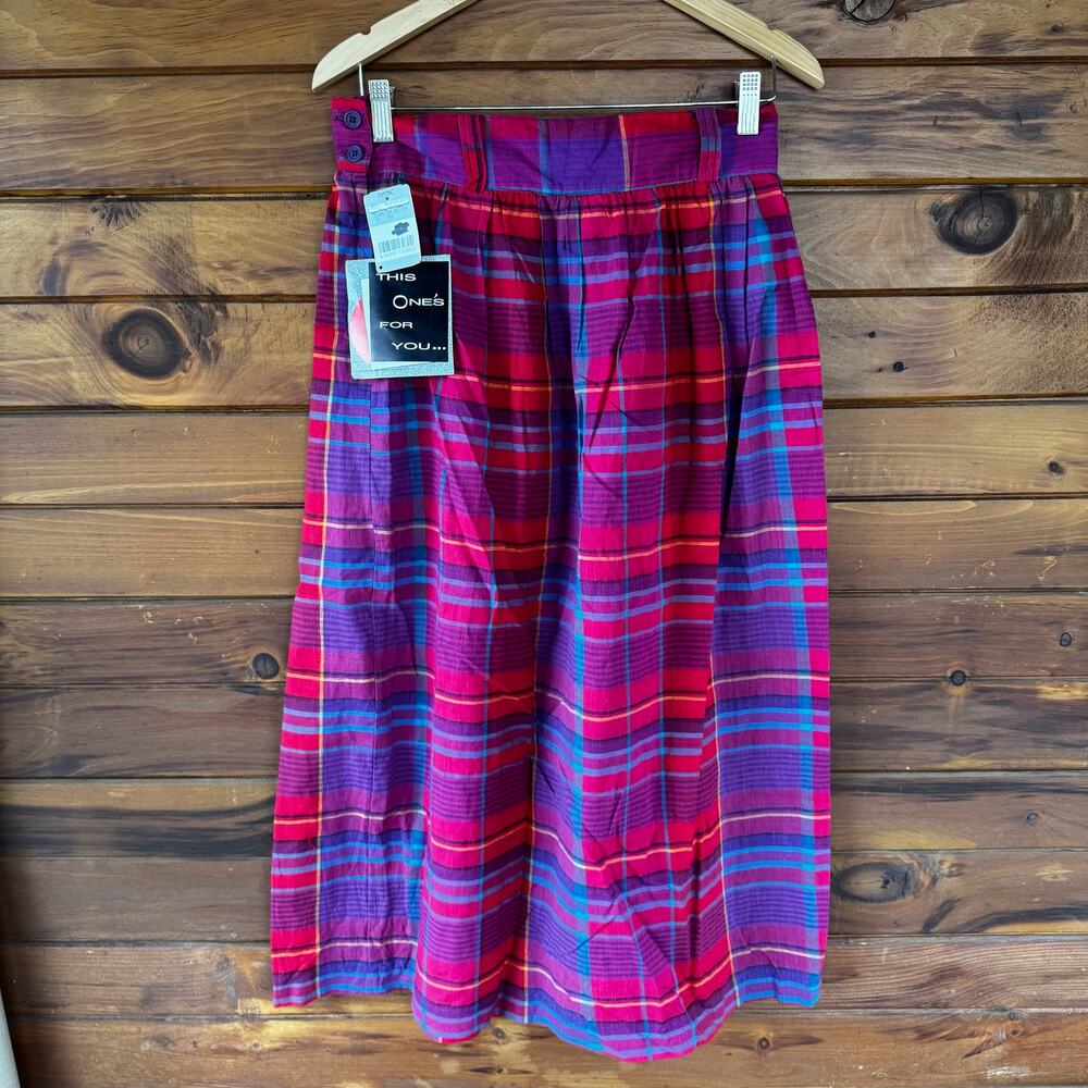 VINTAGE | This One’s for You Cotton Madras Plaid Midi Skirt Size 14